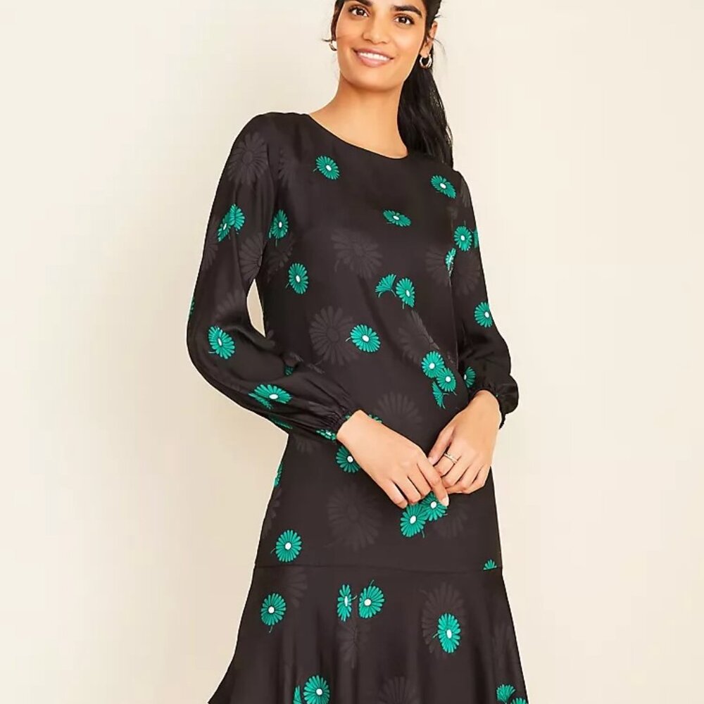 Ann Taylor Petite Floral Jacquard Flounce Shift Dress